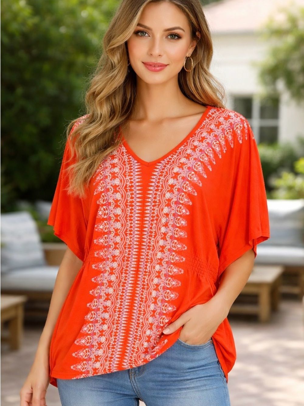 Boho Revival Festival Tunic Style Embroidered Flutter Sleeve Canyon River Blues